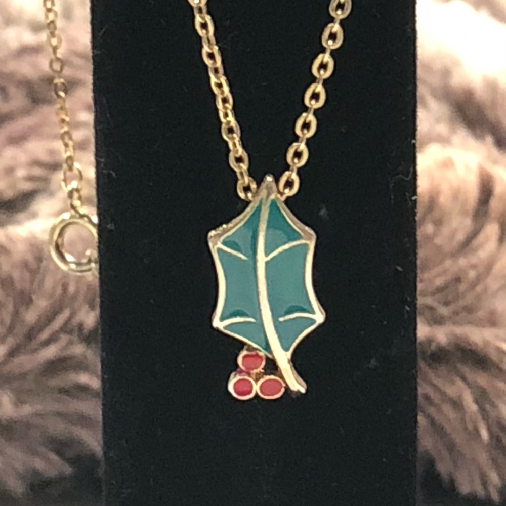 Holly leaf and holly berries necklace